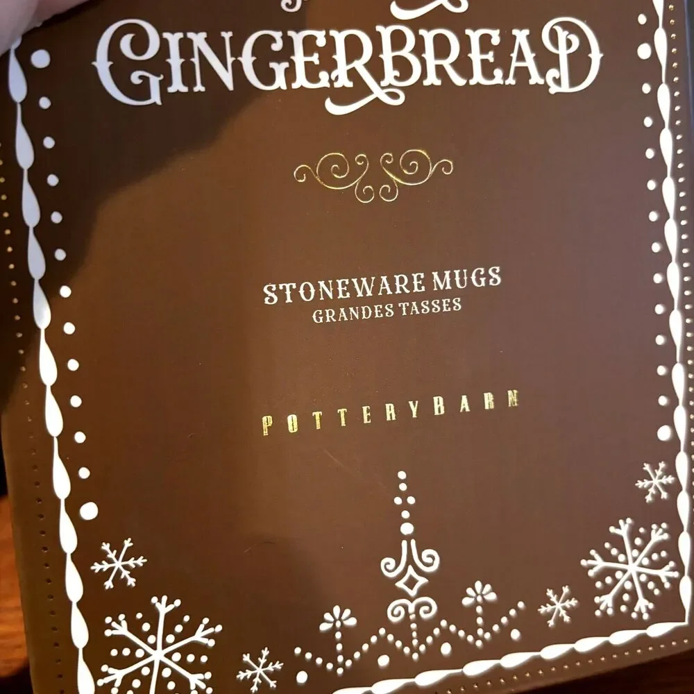 Pottery Barn Set of 2 Iced Gingerbread Brown Mugs 11oz Stoneware NIB Christmas